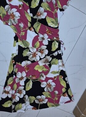 JM Collection Floral Midi Dress in Black, Pink, White & Green